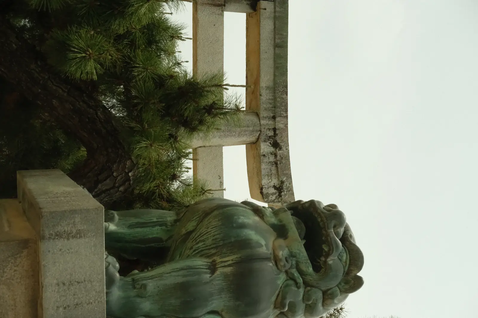 Stone lion statue and shrine, Miyajima Island